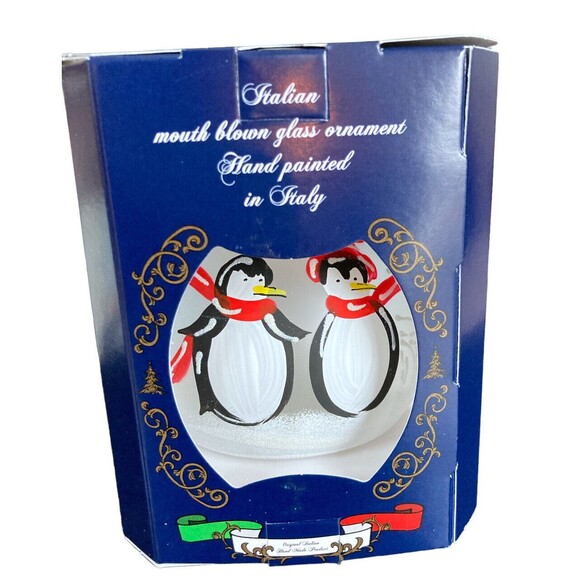 Handcrafted Other - Mouth Blown Glass Ornament Hand Painted in Italy Gilardoni Fausto Penguins
